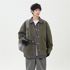 2025春季休闲痞帅工装假两件翻领夹克潮流外套XZ301b-2-JK2582P78，男装夹克，星座301B-2（原A443-1）