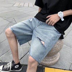 夏季男士韩版宽松破洞牛仔裤短裤港风裤子薄款1008-1-DK4520-P30图片