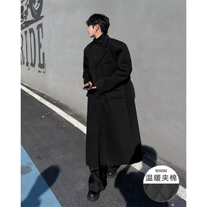 秋冬季中长款毛呢大衣男韩版高级感宽松休闲百搭过膝呢子风衣外套图片