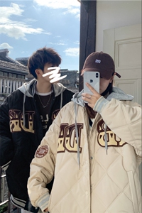 情侣 菱形格夹棉加厚棒球服男连帽棉衣（已注册）X1213-MY22-P125图片