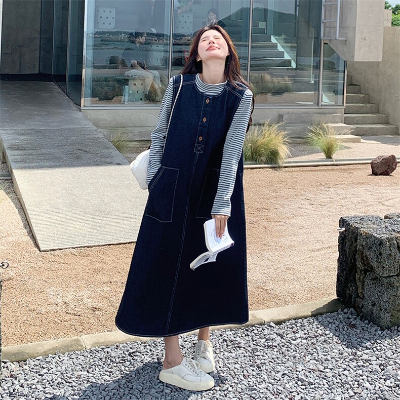 韩版盐系减龄牛仔背心裙套装女2025春秋季新款显瘦条纹上衣两件套,女装套装/套裙,浙宝212A