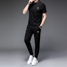 套装男短袖2023夏季款长裤上衣休闲服饰小脚束脚裤夏圆领打，男装休闲套装，电商B212（原钱塘6029）