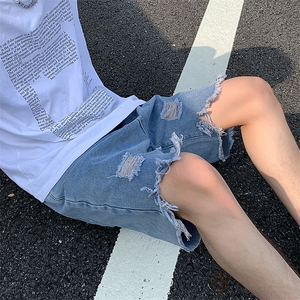 现货 夏季美式复古毛边短裤五分乞丐破洞牛仔裤男 K5808-P35 控58图片
