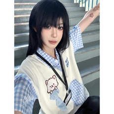 【有货】BK934CC-特P39学院风小狗刺绣假两件POLO领短袖T恤男女，男装T恤，星座1007（原301D）