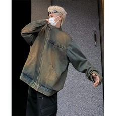 复古蓝牛仔外套男士春秋季痞帅炸街水洗做旧上衣男夹克J3341-P70，男装工装外套，星座302B-3