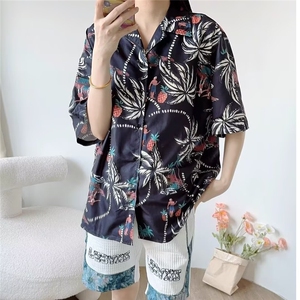 风半袖男女花衬衫水墨画山水系海边户外情侣衬衣外套男CS2547图片