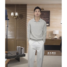 松弛感老钱风精棉混纺镂空休闲海鸥领长袖针织上衣打底1175/P68，男装针织衫/毛衣，电商A243