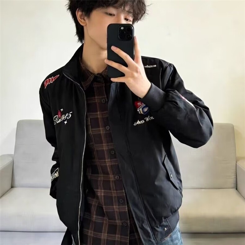 2026春秋美式嘻哈刺绣拼色棒球服外套男潮牌街头宽松情侣休闲夹克,男装夹克,星座1210-1