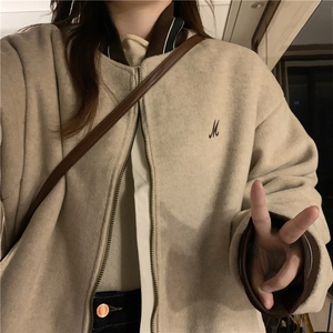 C869-P110美式复古毛呢外套女2025新款加厚拉链棒球服夹克宽松图片