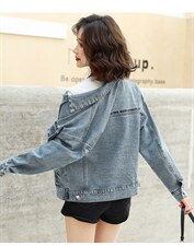 主推款牛仔外套女秋冬百搭2022年新款短款上衣宽松韩版牛仔，女装短外套，潮流依族