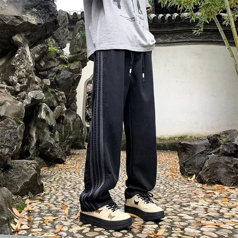 休闲裤男士韩版潮流高街帅气拼色条纹2024夏季ins长裤K5353-P40,男装休闲裤,星座412-3