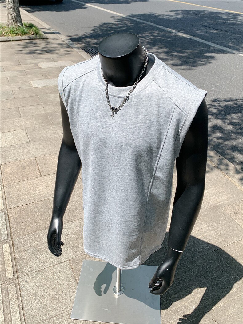 纯色曼巴棉拼接坎肩背心男夏季潮牌美式复古弹力修身显瘦无袖T恤,男装背心/马甲,星座809A(原222-1)