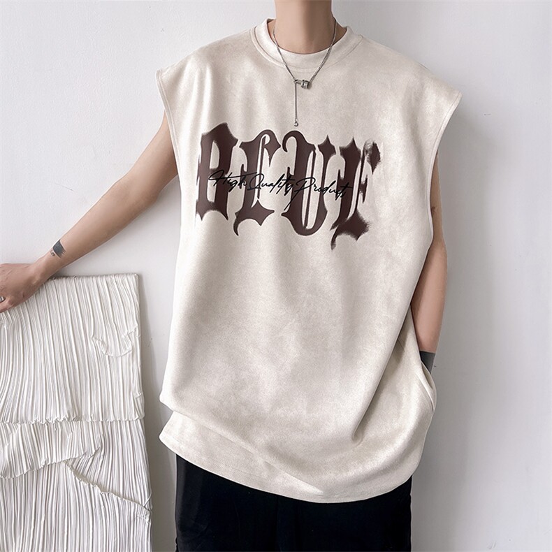 夏季港风T恤男运动背心坎肩宽松落肩大码无袖A071-T13-P30，男装背心/马甲，电商A071