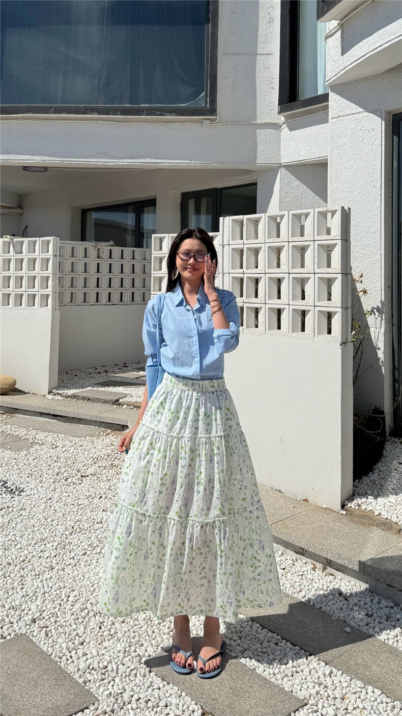韩系法式设计感碎花茶歇高腰半身裙女A字大摆温柔风长裙,女装半身裙,湘姗