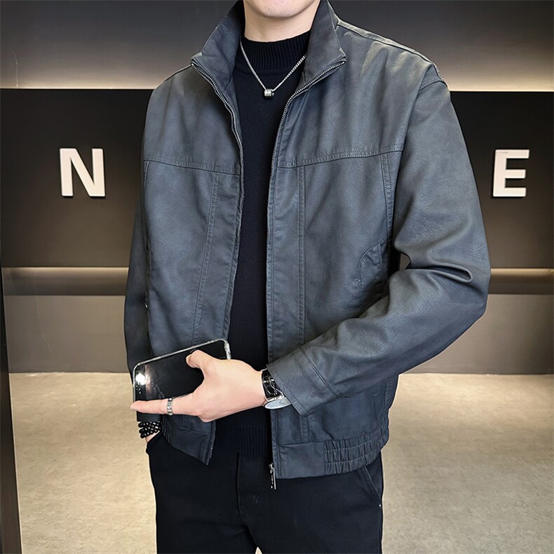 PU皮衣男2025秋款时尚纯色皮夹克外套男上衣休闲B317/5821/P135,男装皮衣,电商B317