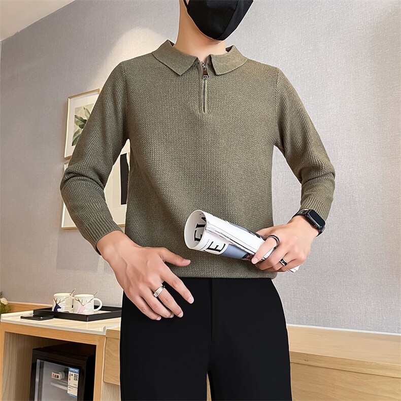 301A-1/M85/P58 男士秋冬新款半拉链翻领纯色毛衣男冬季打底衫图片