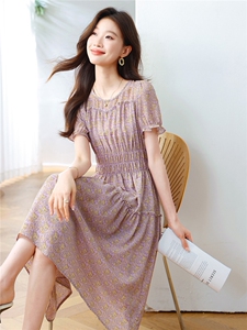小清新碎花连衣裙女2025夏季新款小个子收腰修身显瘦气质印花裙子图片