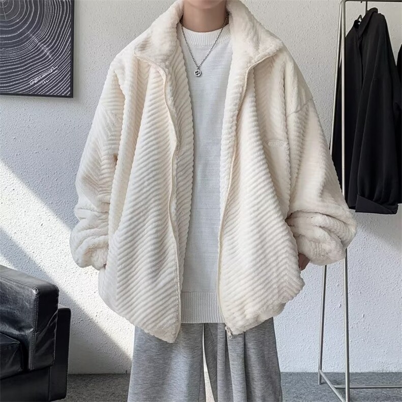 羊羔毛外套男士冬季保暖加厚服2023新款潮牌立领衣 W6065-P80图片