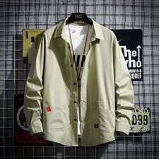 2021春季格风日系大码男字母印花休闲布标宽松衬衫C559-P45，男装衬衫，电商A001