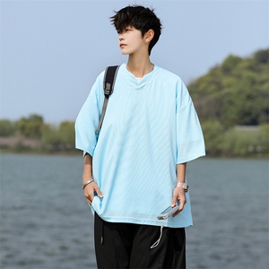 8XL-M短袖t恤男款夏季薄款垂感小V领七分袖加肥加大码DT005特P20图片