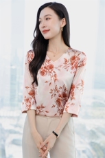 五分袖真丝衬衫女上衣T恤2026春夏装中袖印花中年妈妈真丝小衫t，女装衬衫，阿舍尔精品