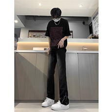 现货渐变拉链黑色牛仔裤男大码修身直筒裤K5804-K5805-P50，男装牛仔裤，星座205