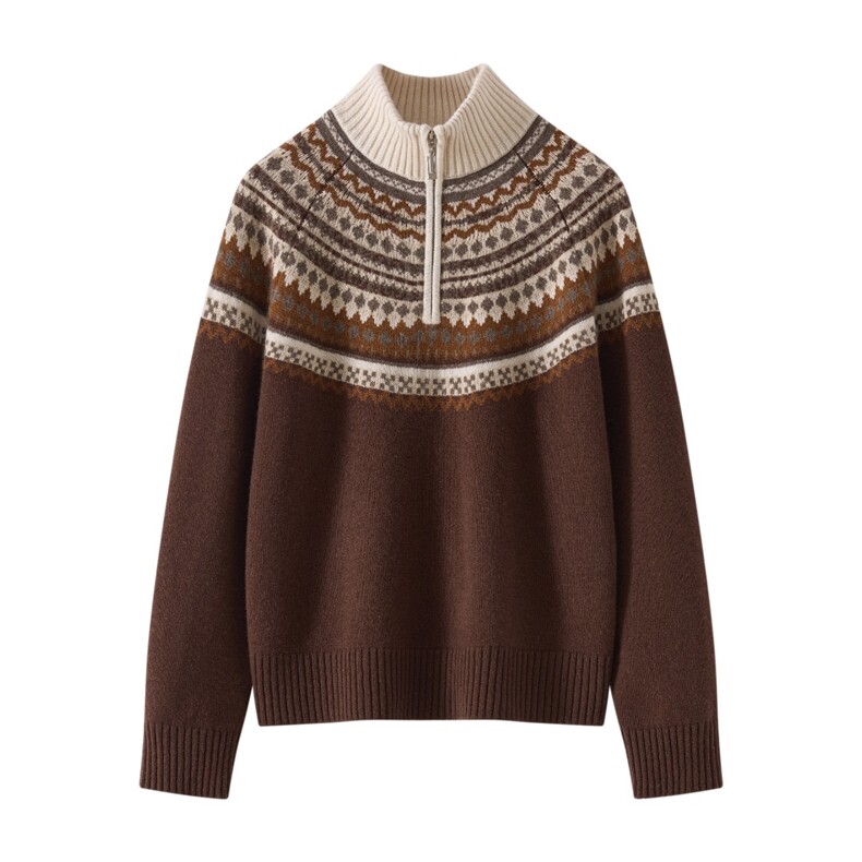 2025年秋季时尚百搭通勤简约休闲半拉链套衫，女装羊绒衫，泓仟羊绒