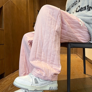 8XL-M 加厚夹棉保暖长裤棉麻绗缝竖格休闲裤加棉棉裤K9111P68控88图片