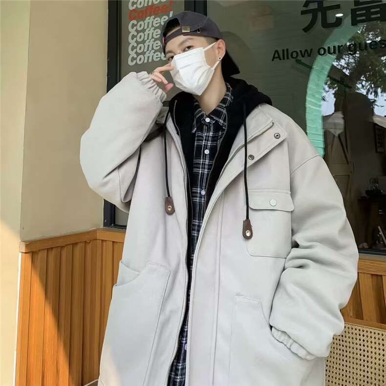 冬季假两件高街呢子外套夹克男女韩版宽松连帽毛呢大衣W5286-P89，男装毛呢大衣，星座412-3