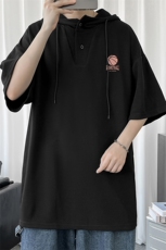 LD54237-P45连帽短袖t恤男大码胖子带帽五分袖中袖，男装T恤，电商A040