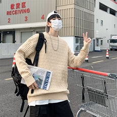 秋冬重磅日系宽松圆领套头简约毛衣男女内搭打底针织衫MY7009-P53，男装针织衫/毛衣，星座308B-1