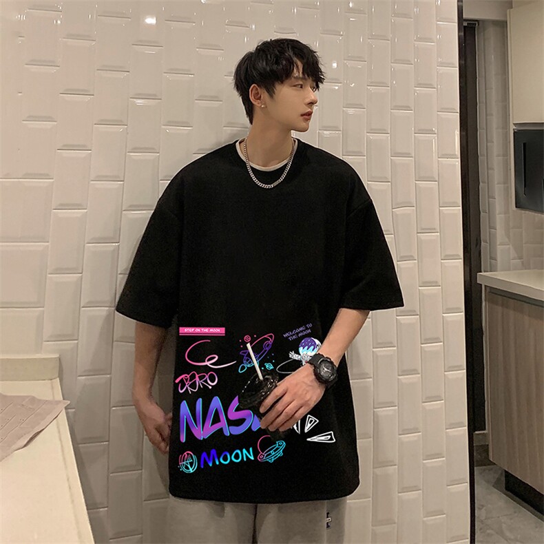 NASA联名同款麂皮绒短袖t恤男大码半袖男JD82186-P25,男装T恤,电商A040