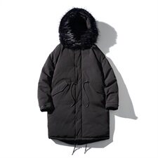 2019冬季新日系水泥墙大码男抽绳大毛领保暖中长款棉衣M738-P145，男装棉衣，电商A001