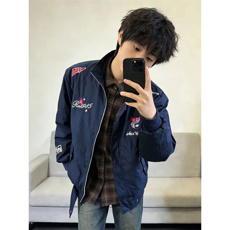 网图有货美式复古刺绣小标立领夹克百搭开衫外套男女A1328-P68,男装夹克,星座1505