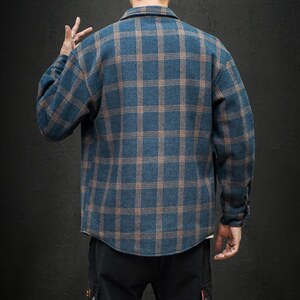2021冬季新日系黑墙加绒加厚格子衬衫潮男大码保暖C5081-P50图片