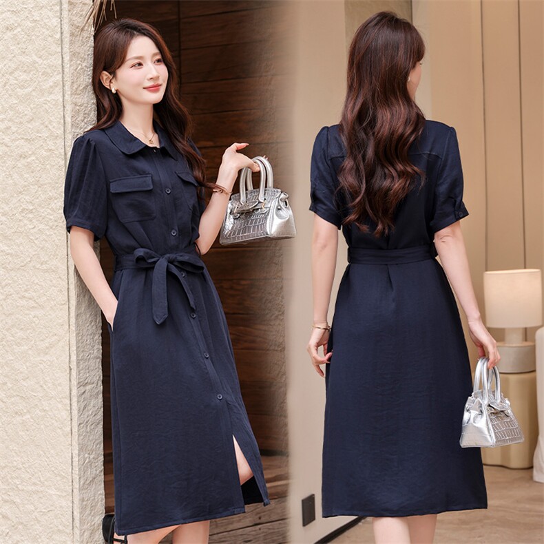 连衣裙女2025夏季新款高级感时尚休闲小个子气质减龄收腰显瘦长裙，女装连衣裙，曼琳思菲