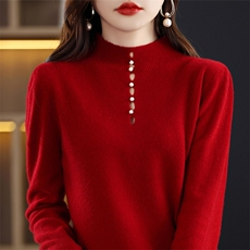秋冬羊毛衫女半高套头宽松百搭毛衣针织韩版显瘦打底衫，女装羊毛衫，秋虹羊绒