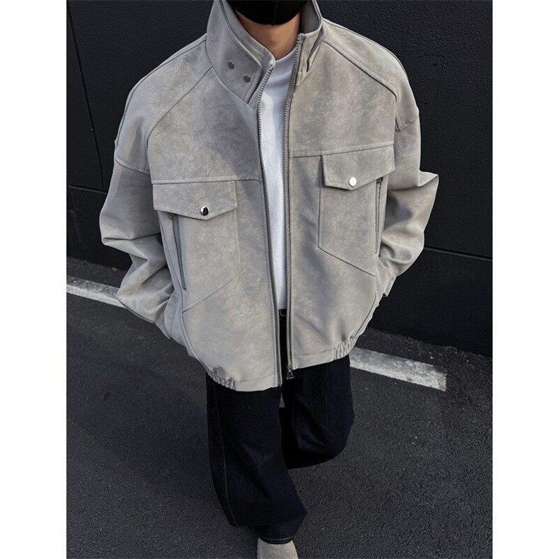 春秋新款工装外套男立领痞帅潮流情侣皮夹克上衣外套LPU066-P75,男装夹克,星座1008