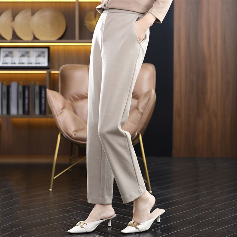时尚百搭女士羊毛休闲裤简约纯色高腰显瘦直筒裤秋冬必备，女装休闲裤，臻维羊绒