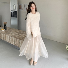 韩系chic独特漂亮超好看单穿上衣女春秋米白色亮片辣妹内搭毛毛衣，女装大码女装，浙宝208