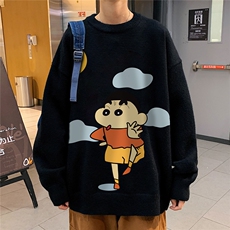 港风新款宽松休闲中性情侣圆领潮流印花毛衣男外套7436P58加绒P70，男装针织衫/毛衣，星座226-2