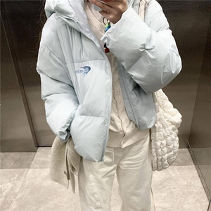 慵懒通勤风天蓝色连帽加厚保暖面包服冬季百搭字母刺绣7657/P95图片