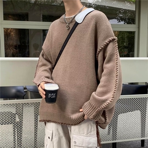美式街头设计感圆领毛衣男慵懒风休闲针织衫M0142P55图片