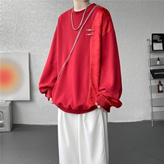 新中式金属盘扣重磅圆领卫衣大码拼接长袖套头上衣外套WY5115/P58，女装短外套，电商B238