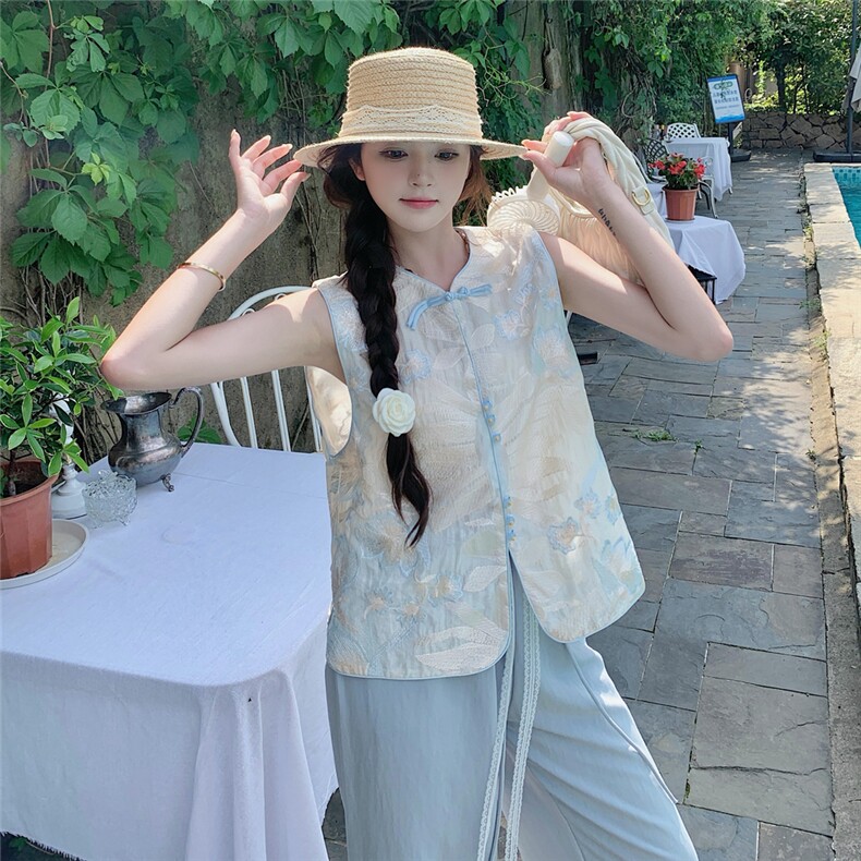 新中式国风马甲休闲裤套装女夏2025新款巨好看甜美两件套夏日漂亮,女装套装/套裙,2D148
