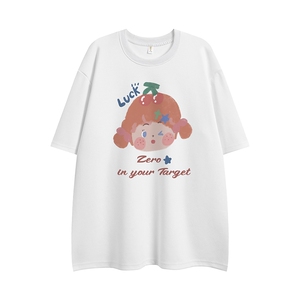 白底 23夏季时尚百搭宽松卡通印花时尚圆领短袖T恤T61114P25控38图片