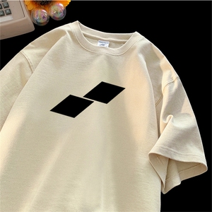 抖音得物供货210克现货宽松纯棉美式潮牌印花落肩袖纯棉T恤AT2124图片