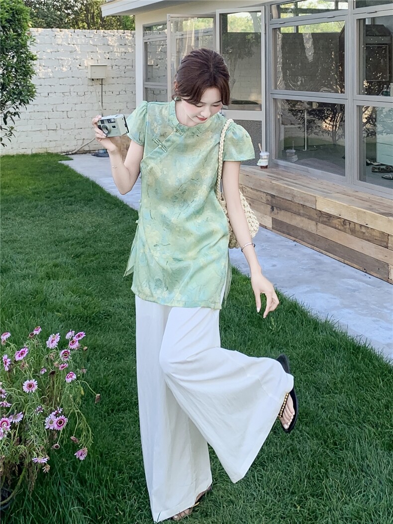 2026年夏季复古风两件套宽松型印花透气时尚潮流,女装套装/套裙,秀美人生