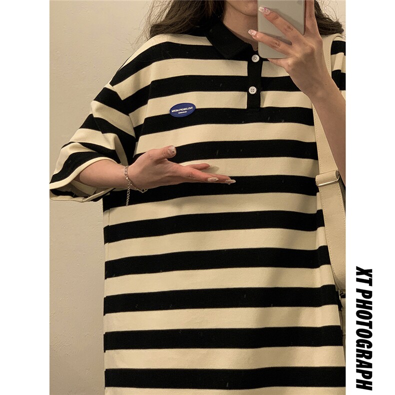 1中性风美式条纹短袖polo衫男大码翻领短袖T恤DP8761P40控59,男装T恤,星座226-2