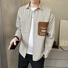 春季新款条纹衬衫男长袖休闲衬衣外套宽松百搭上衣C1807-P85，男装衬衫，电商A237